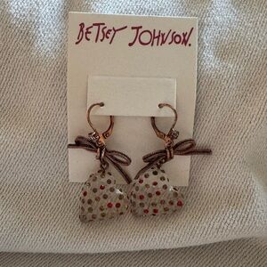 Betsey Johnson Heart Earrings - Red and Gold